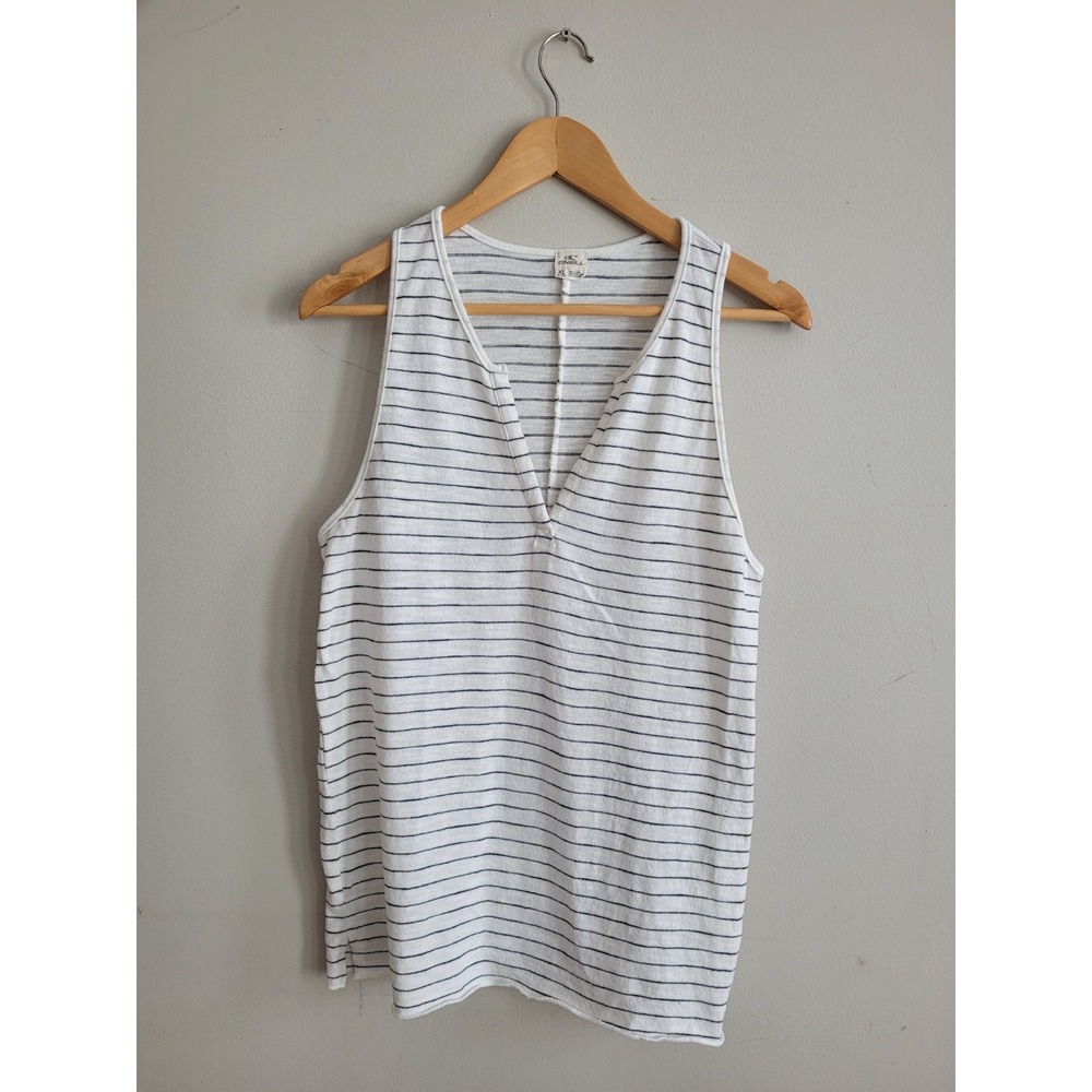 O'Neill Top Womans XLarge Cream Striped Flowy Racerback Button Front Tank Beachy